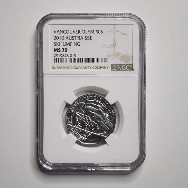 NGC MS70 Graded Vancouver Olympics 2010 Austra Ski Jumping Commemorative 5 Euro Coin