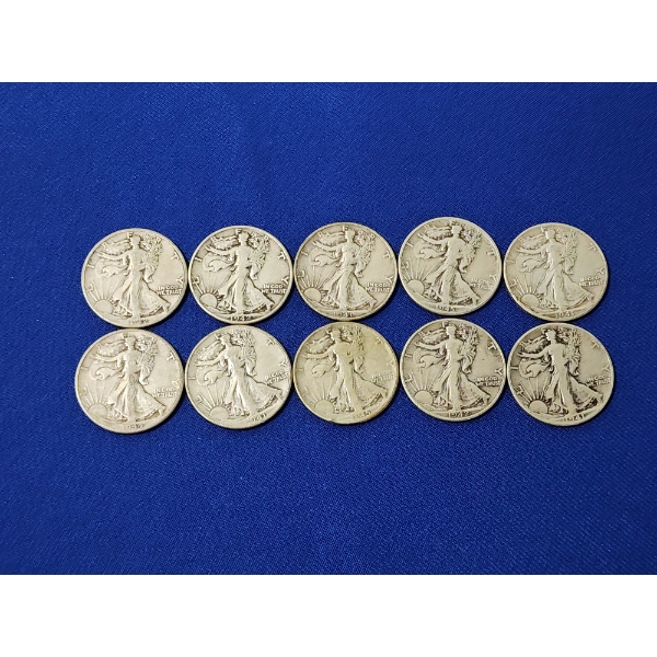 Assorted Years Walking Liberty Silver Half Dollars - FV: $5.00