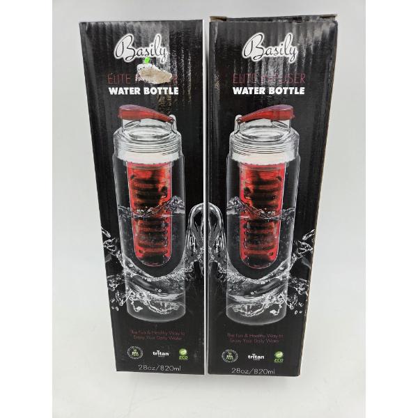Two New In Box Basily 28oz Elite Infuser Water Bottles. Make Your Own Flavored Water!