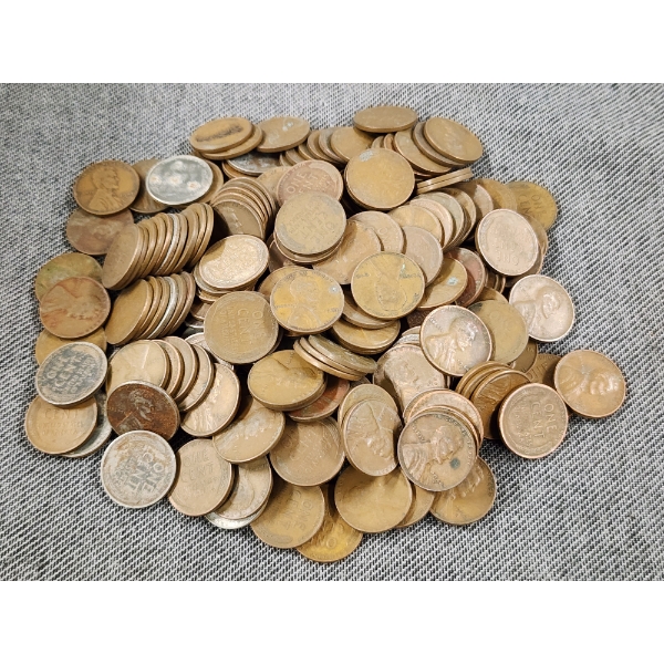 Large Lot of 217 Asstd. Unsearched United States Wheat Pennies in Many Asstd. Dates - Face Val $2.17