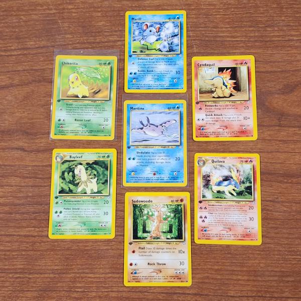 Seven Assorted Vintage 1st Edition Pokemon Trading Cards 