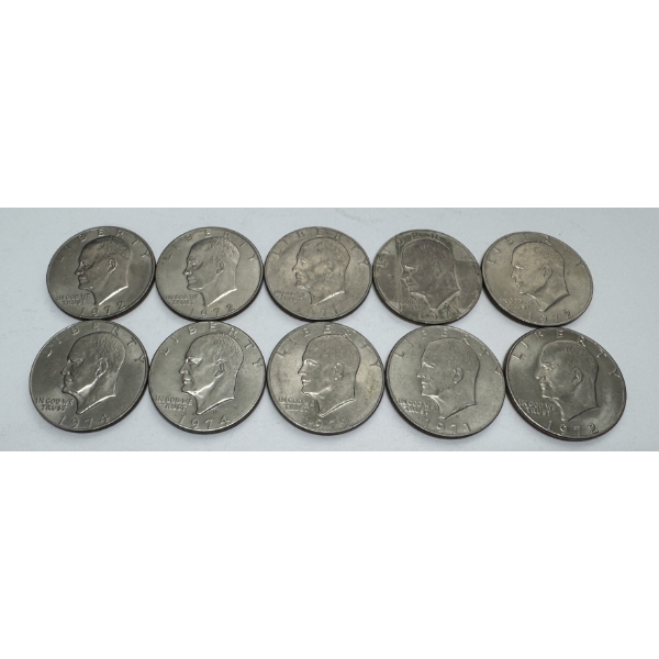 United States Eisenhower Silver Dollars- $10.00 Face Value- 1971, 1972, 1974- Beautiful Condition
