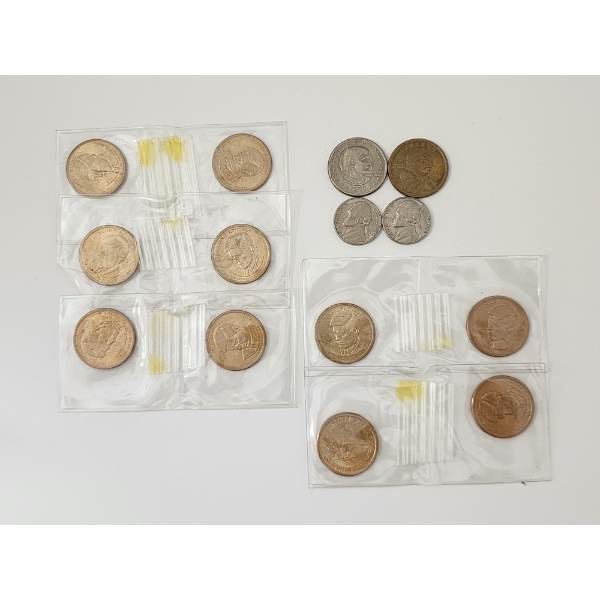 U.S. Coins: x10 JFK Presidential, Susan B. Anthony, & Sacagawea Dollars x2 1964 Nickels FV: $12.10