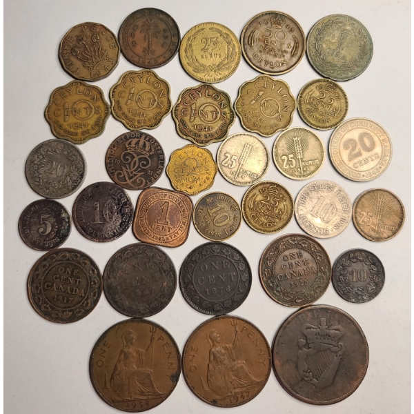 Collection Of Assorted Foreign Coins - Ceylon, Malaya, Germany, Hong Kong & Canada