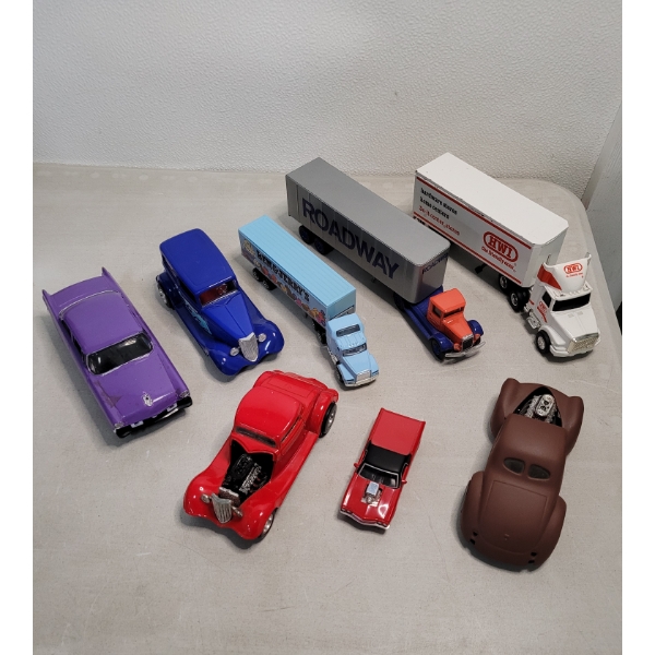 Assorted Die-cast Tractor Trailers And Hot Rod Cars