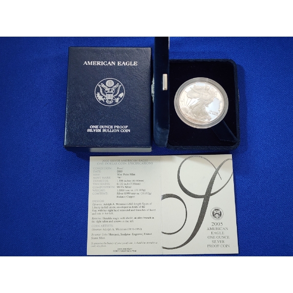 2005-W American Eagle Proof - 1 Ounce .999 Fine Silver - With Box & CoA