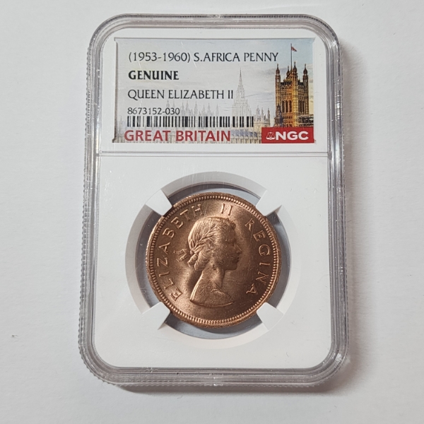 NGC Genuine 1953-1960 S. Africa Penny Queen Elizabeth II