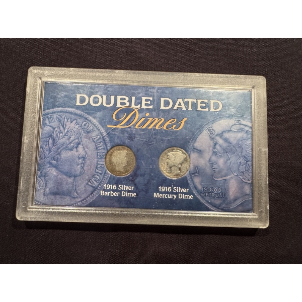 2 - 1916 United States Silver Dimes Double Date In Holder - Mercury & Barber Dimes 