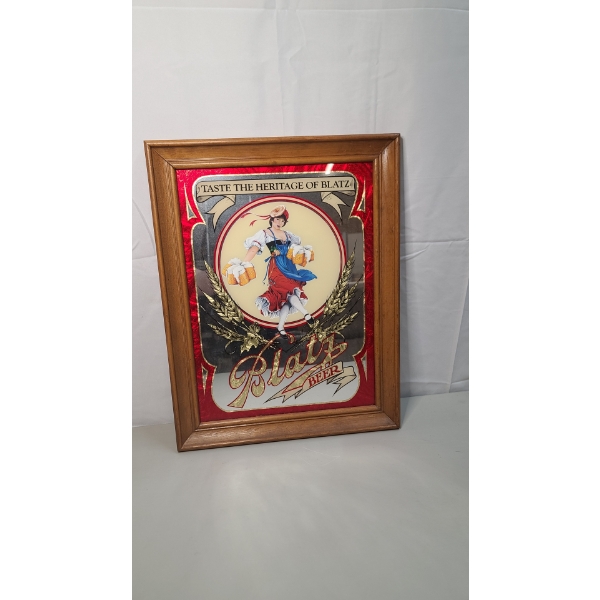 Vintage Blatz Beer Mirror Sign Depicting "Milwaukee Girl" - 18.5" x 14.5"