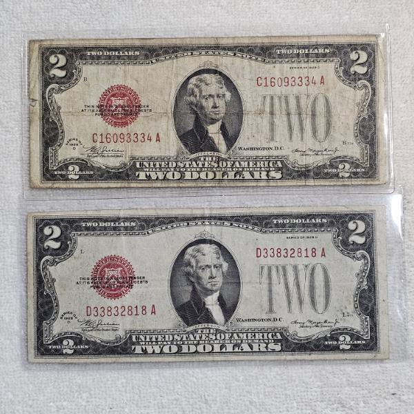 Two Series 1928 D $2 United States Notes FV: $4.00