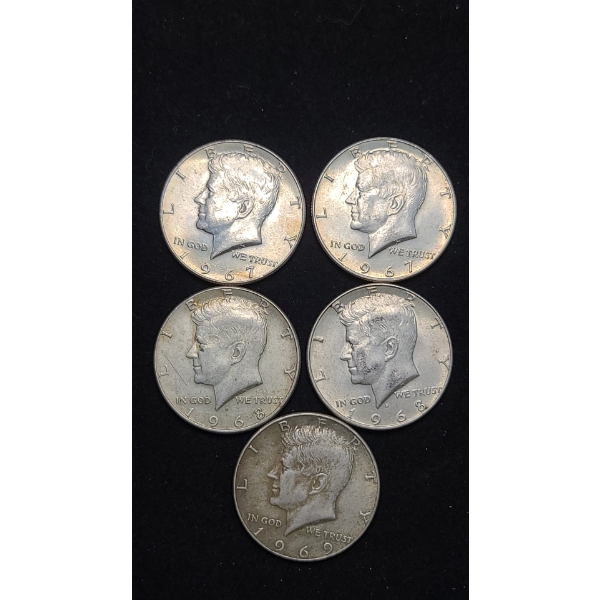 1967, 1968, 1969 40% Kennedy Half Dollars - Face Value: $2.50