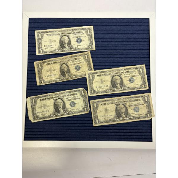 One Dollar Silver Certificate Blue Seal - 5 Total - 1935 D - 1935 G - 1935 E - 1957 B - 1957