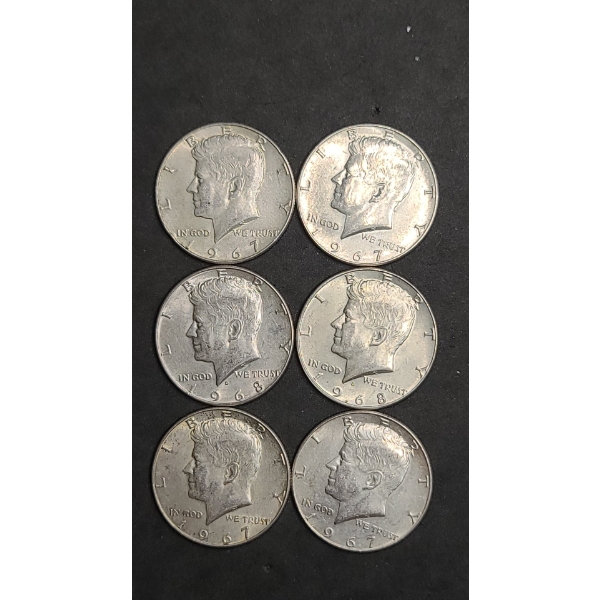 (6) 1967/1968 40% Silver Kennedy Half Dollars - Face Value: $3.00