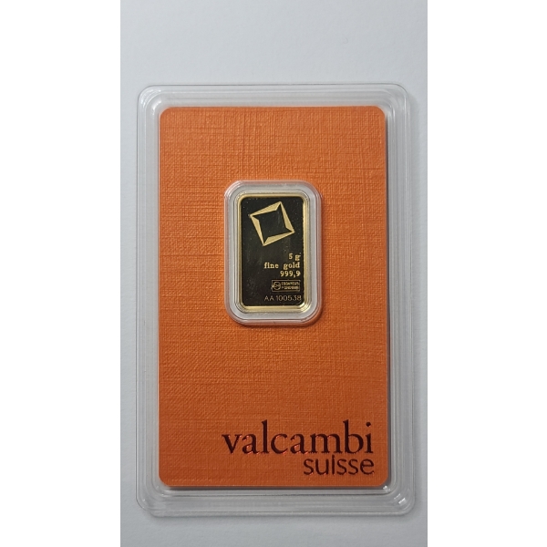 Valcambi Suisse 5g 999.9 Fine Gold Bar In Sealed Protective Tamper-Evident Assay Card