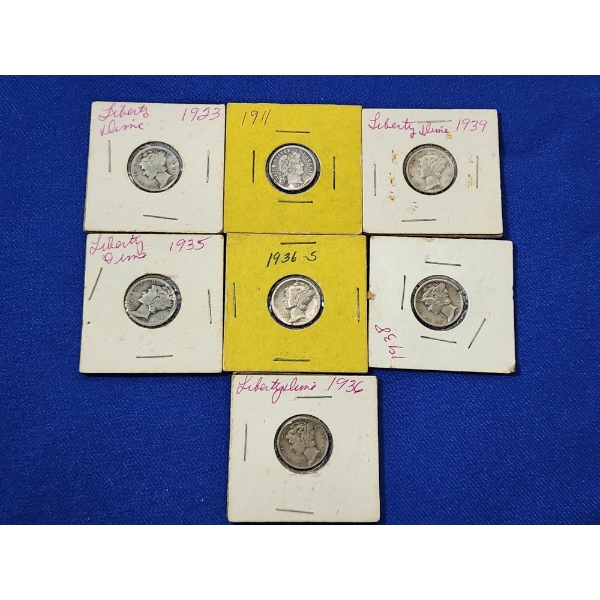 x7 United States 90% Silver Dimes: Assorted Years Liberty Head/Barber/Mercury FV: $0.70