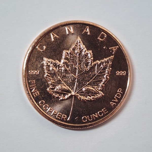Canadian Maple Leaf Design 1 ADVP oz .999 Fine Copper Round