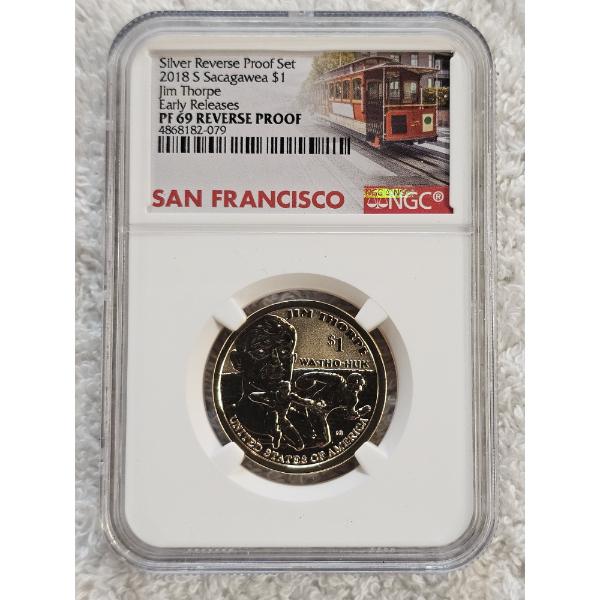 NGC PF 69 REVERSE PROOF 2018-S Native American Sacagawea Dollar (Jim Thorpe design)