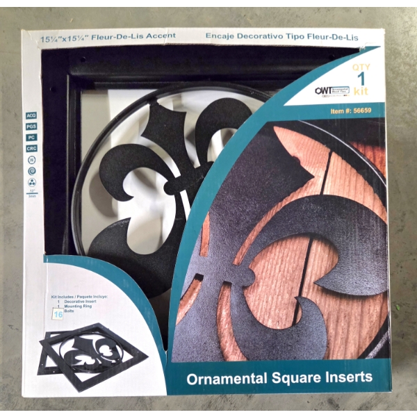 Brand New In Box Heavy Duty Black Metal 15 1/4''x15 1/4'' Fleur De Lis Accent Decor 