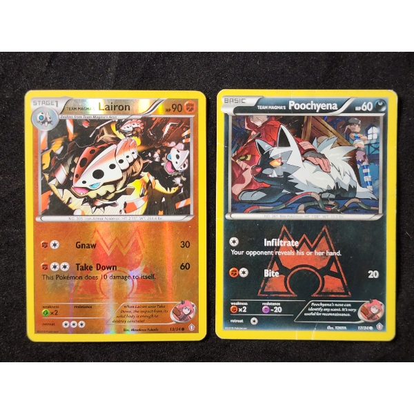 Two Team Magma's Pokemon Trading Cards Including Reverse Holo Lairon 