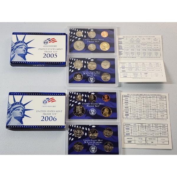 2005 & 2006 United States Mint Proof Sets in Original Packaging With CoA
