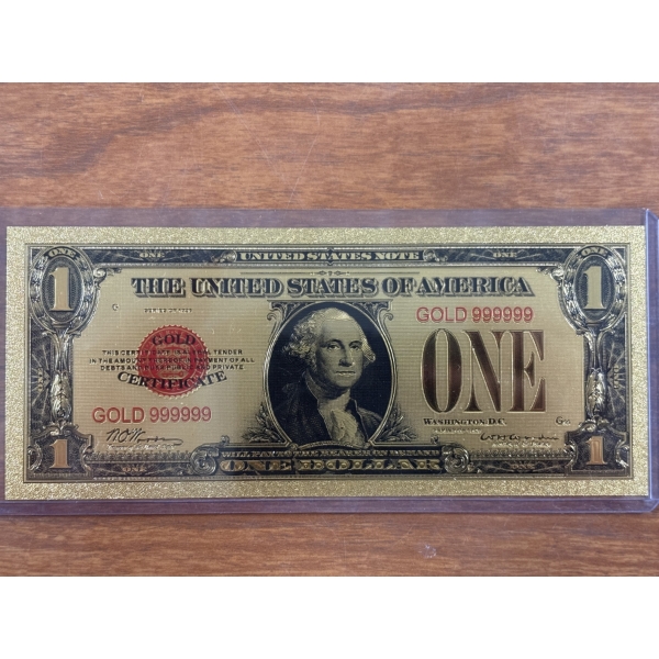 $1 Gold Certificate Gold Back .999999 - 24K Gold Back In Protective Holder - Mint Condition