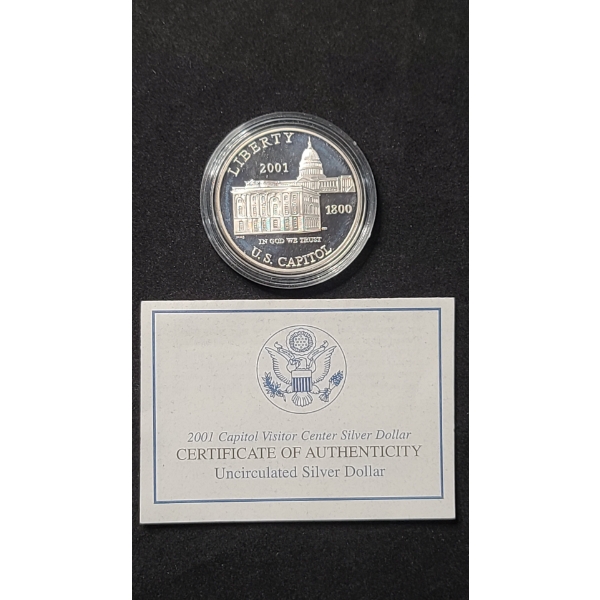 2001-P Capitol Visitor Center Commemorative Uncirculated 90% Silver Dollar With COA