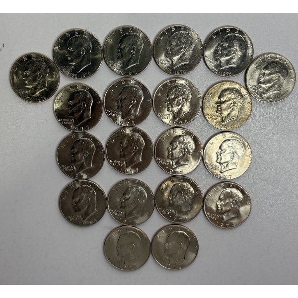 Sleeve of 20 Eisenhower Dollars-1972, 1974, 1976, 1977 and 1978; FV $20