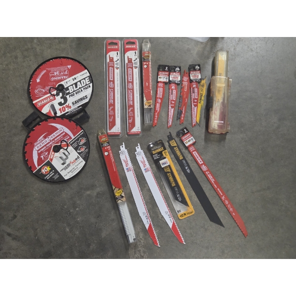 Storage Container With Milwaukee And DeWalt Assorted New Blades