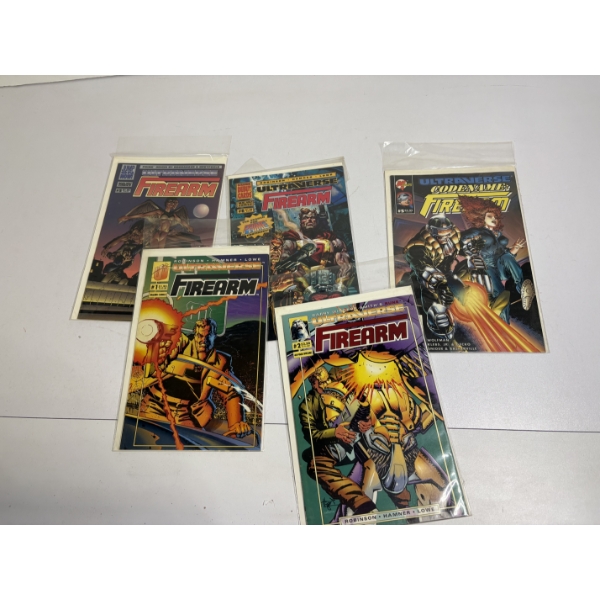 Firearm Comic Books - 5 Total - in Protective plastic covers - Ultraverse - Malibu Comics 
