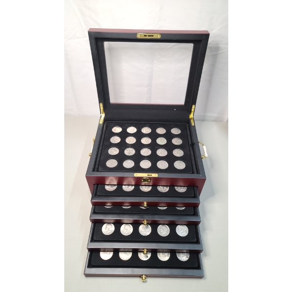 Assorted 70's, 80's & 90's Kennedy Half Dollars In Nice Display Box - Face Value: $50.00