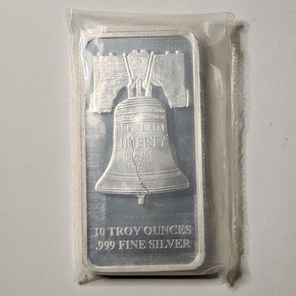 SD Bullion .999 Fine Silver 10 Troy Ounce Bar in Plastic ~ Ft. Proclaim Liberty Bell & Constitution