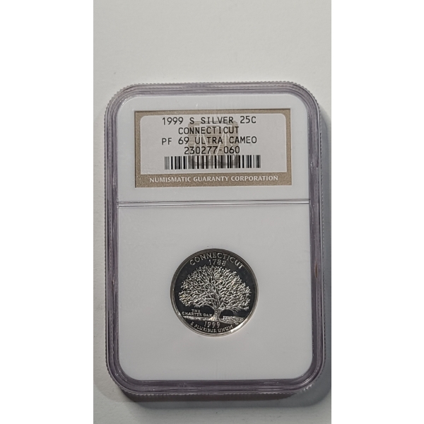 NGC 1999-S PF 69 ULTRA CAMEO 90% Silver Connecticut State Quarter