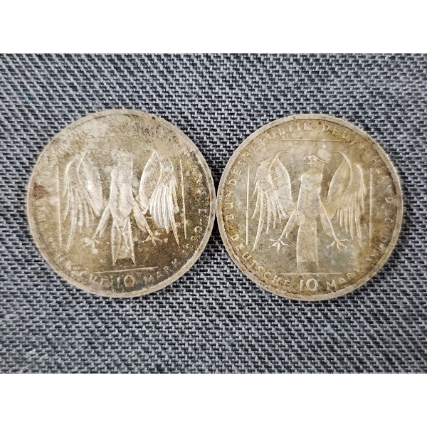 Lot of Two 1990 Silver Orden 10 Mark Coins - 62.5% Silver - ASW: 0.3115oz Each 