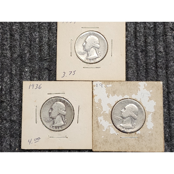 Three United States 90% Silver Washington Quarter Dollars ~ $0.75 Face Value