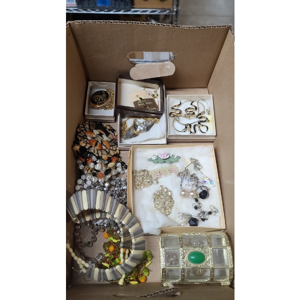 Assorted Fashion Jewelry Including Necklaces, Earrings, Trinket Box & More