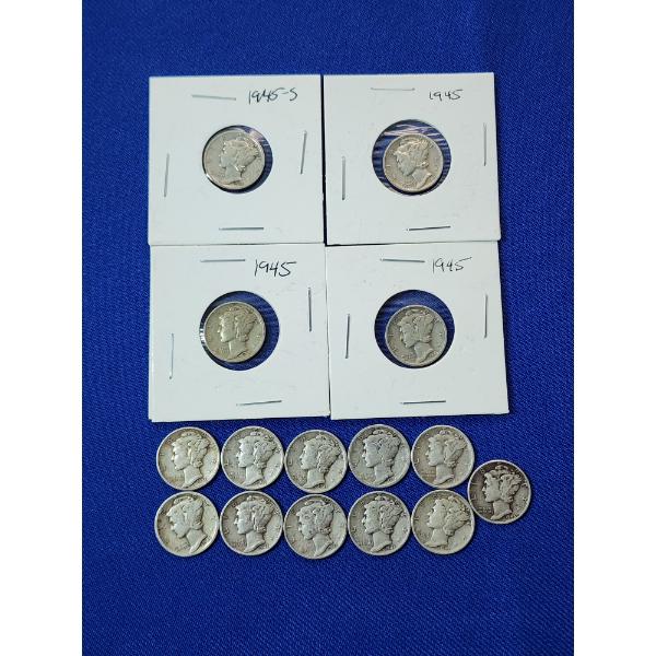 x15 1945 Silver Mercury Dimes FV: $1.50