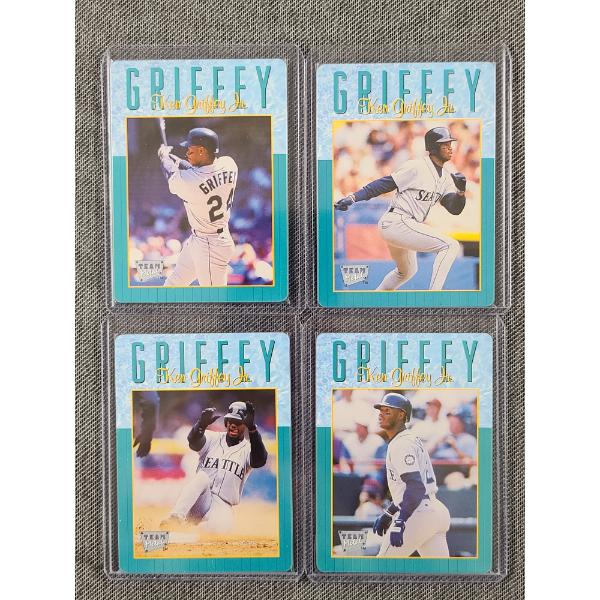 Four Ken Griffey Jr. MLB Team Metal Trading Cards in Toploader Protectors 