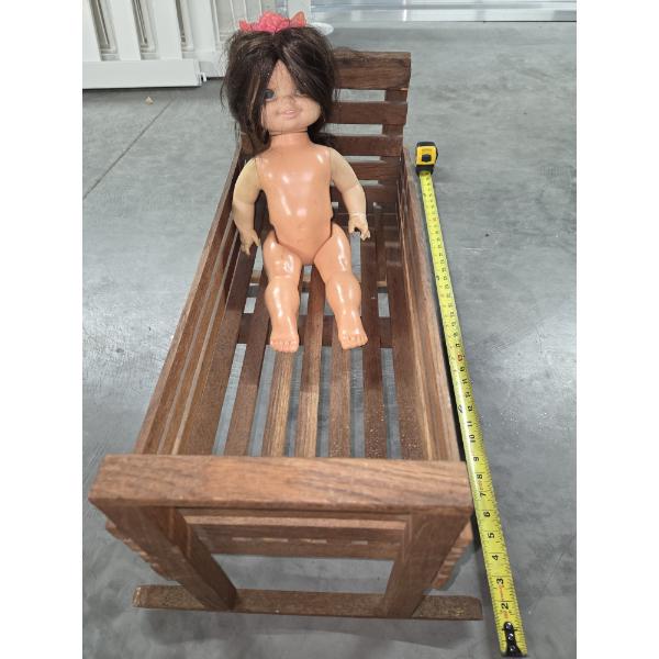 1970's Doll, 2ft Wooden Cradle & Vintage Cabbage Patch Doll
