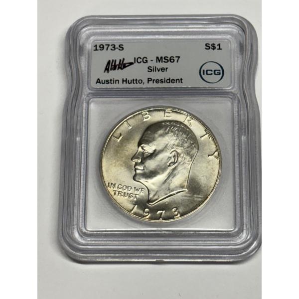 1973-S ICG-MS67 Silver Dollar - 90% Silver - Graded Eisenhower Silver Dollar