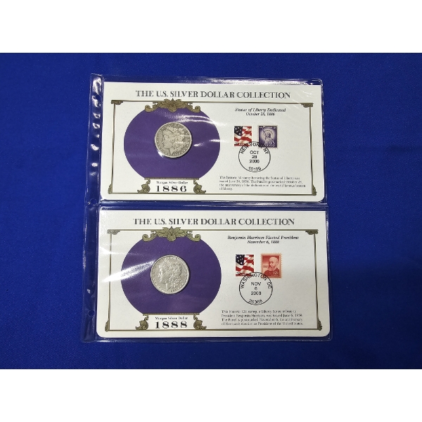 1886-O & 1888 Morgan Silver Dollars w/ Stamps - Postal Commemorative Society