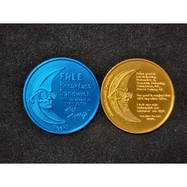Two 1988 McDonald's Mac Money Coins Week 1 & 3 - Free Breakfast Sandwich 