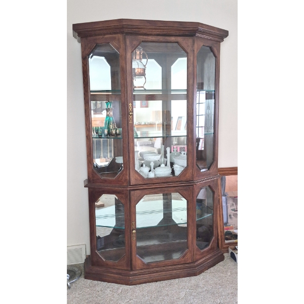 PICKUP IN CANTON - Fantastic Mahogany Mirrored Back Curio Cabinet 4 FT Wide 2 Door Upper & Lower Exc