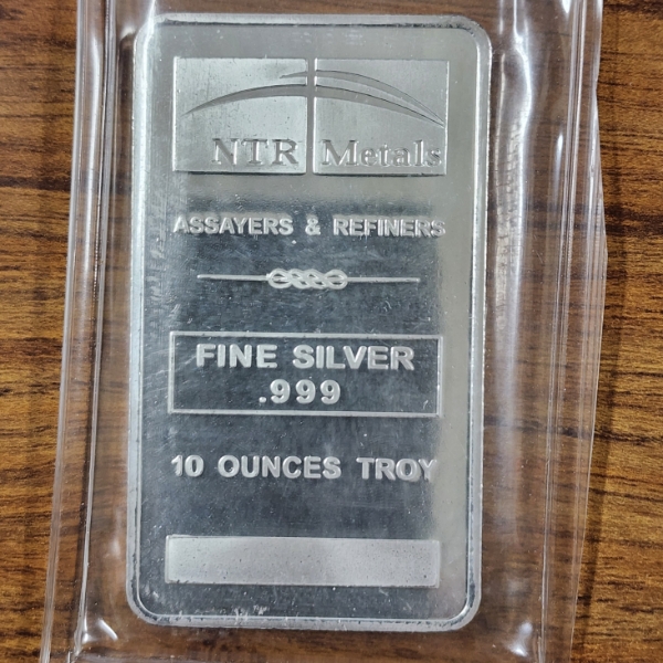 NTR Metals .999 Fine Silver 10 Ounce Bar in Original Plastic ~ 10 TROY OZ SILVER BAR