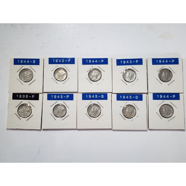 x10 Assorted Years 90% Silver Mercury Dimes FV: $1.00