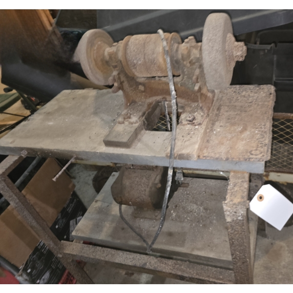 Vintage Grinder Attached to Metal Table