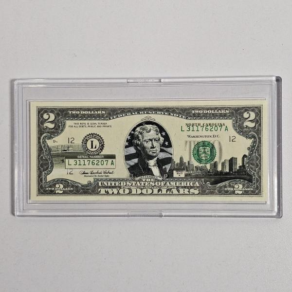 2003A Series $2 Federal Reserve Note with a Custom "North Carolina Statehood" Colorized Overprint