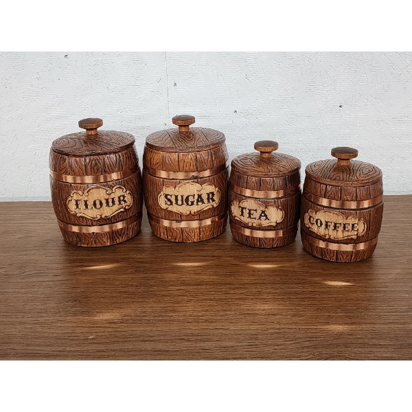 Vintage Barrel Canister Set - 4 Pieces - Excellent Condition! 