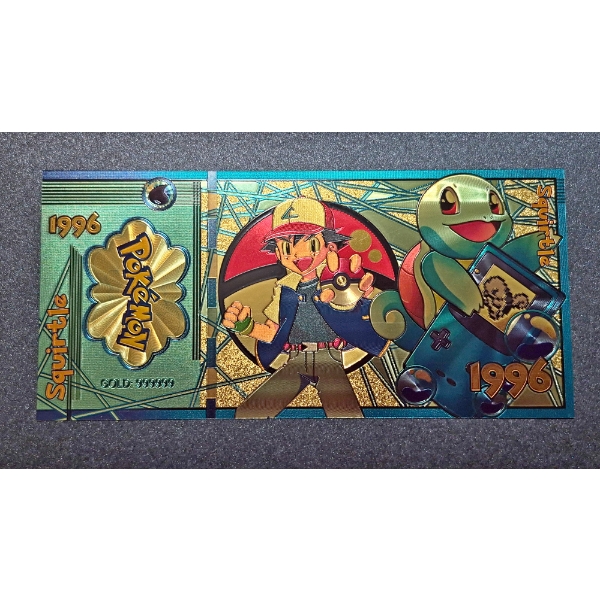 .999 GOLD FOIL JAPANESE ANIME' "SQUIRTLE" POKEMON NOTE - IN PROTECTIVE SLEEVE