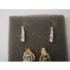 Image 3 : 2 Pairs of 14K Gold Earrings: Drop-Style Diamond Earrings & Oval-Cut Blue Stones Earrings TW: 5.1g
