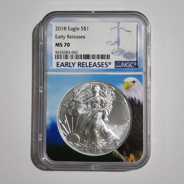 NGC MS70 Graded 2018 Silver 1 Oz American Eagle Early Releases